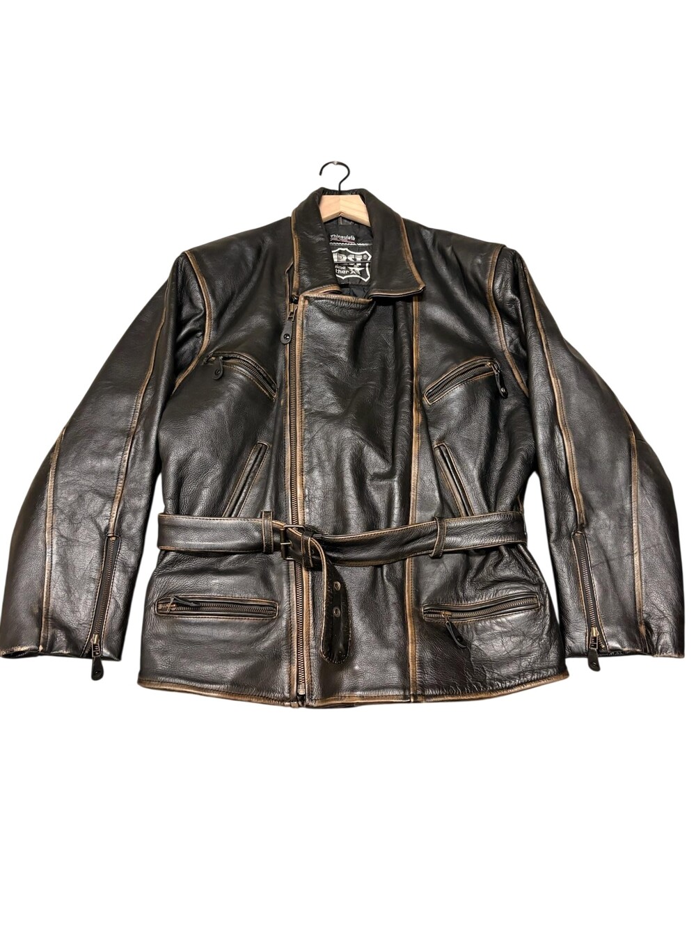 First Leather Jacket Mens Small Brown Belted Motorcycle Thinsulate Zip Pockets